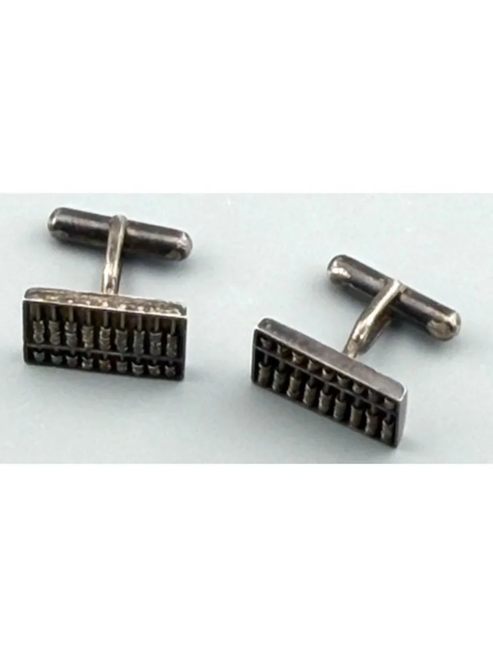 Vintage Cuff Links Sterling Silver Abacus Moving Beads Hong Kong Mechanical 3/4